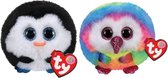 Ty - Knuffel - Teeny Puffies - Waddles Penguin & Owen Owl