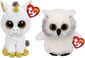 Ty - Knuffel - Beanie Boo's - Pegasus Unicorn & Austin Owl