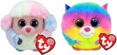 Ty - Knuffel - Teeny Puffies - Rainbow Poodle & Gizmo Cat