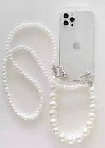 Iphone 13 Pro Max - hoesje case bag - transparant - pearls parels koord - phone bag