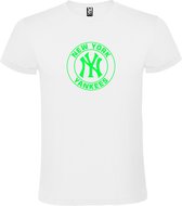 Wit T-Shirt met “ New York Yankees “ logo Neon Groen Size S