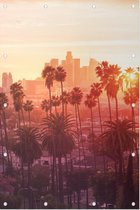 Zonsondergang door de palmbomen in Los Angeles - Foto op Tuinposter - 100 x 150 cm