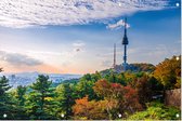 De N Tower op de populaire Namsanberg in hartje Seoul - Foto op Tuinposter - 150 x 100 cm