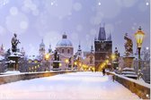 De Karelsbrug en Oude Stad in winters Praag - Foto op Tuinposter - 150 x 100 cm