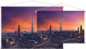 Het Dubai Business Center tijdens zonsondergang - Foto op Textielposter - 90 x 60 cm