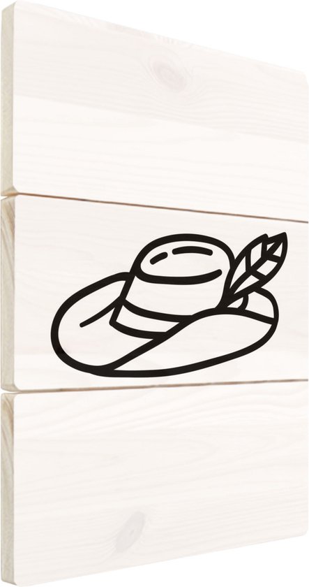 Handgemaakte tekenings 2 op hout - 40x60 - tekening van een hoed met een  veer in... | bol.com