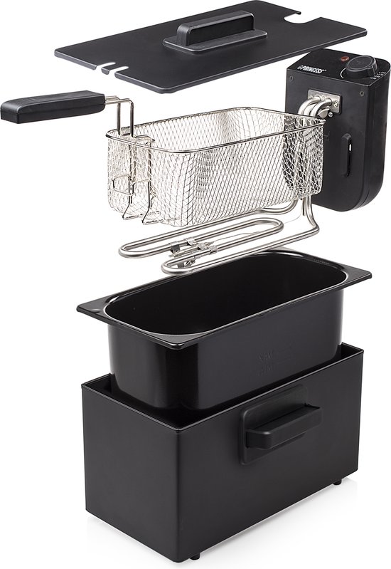 Princess Friteuse - 3 liter - Koude zone - Frituurpan - 2000W - Regelbare thermostaat - Zwart - 182727 - WK