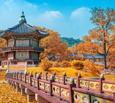 Het Gyeongbokgung paleis tijdens de herfst in Seoul - Fotobehang (in banen) - 450 x 260 cm