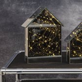 Star Trading "Mirror House" - Kerstdecoratie met LED-verlichting (18 warmwit) - zwart spiegeleffect - H 20 cm - op batterijen
