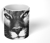 Mok - Koffiemok - Dierenprofiel poema in zwart-wit - Mokken - 350 ML - Beker - Koffiemokken - Theemok