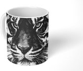 Mok - Koffiemok - Dierenprofiel Sumatraanse tijger in zwart-wit - Mokken - 350 ML - Beker - Koffiemokken - Theemok