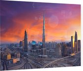 Het Dubai Business Center tijdens zonsondergang - Foto op Plexiglas - 90 x 60 cm