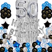 50 jaar verjaardag versiering - 50 Jaar Feest Verjaardag Versiering Set 88-delig  - Happy Birthday Slinger & Ballonnen - Decoratie Man Vrouw - Blauw en Zilver