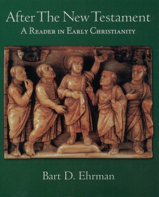 Boek kaft met de titel 'After The New Testament: A Reader in Early Christianity' en een reliëf van vijf figuren in antieke kledij.