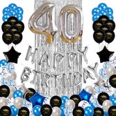40 jaar verjaardag versiering - 40 Jaar Feest Verjaardag Versiering Set 88-delig  - Happy Birthday Slinger & Ballonnen - Decoratie Man Vrouw - Blauw en Zilver