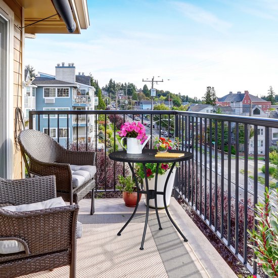 relaxdays table de jardin avec parsol - table de balcon - table de bistrot - table d'extérieur 70 cm - noir