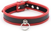 Nooitmeersaai - PU leren halsband met ring - rood / zwart