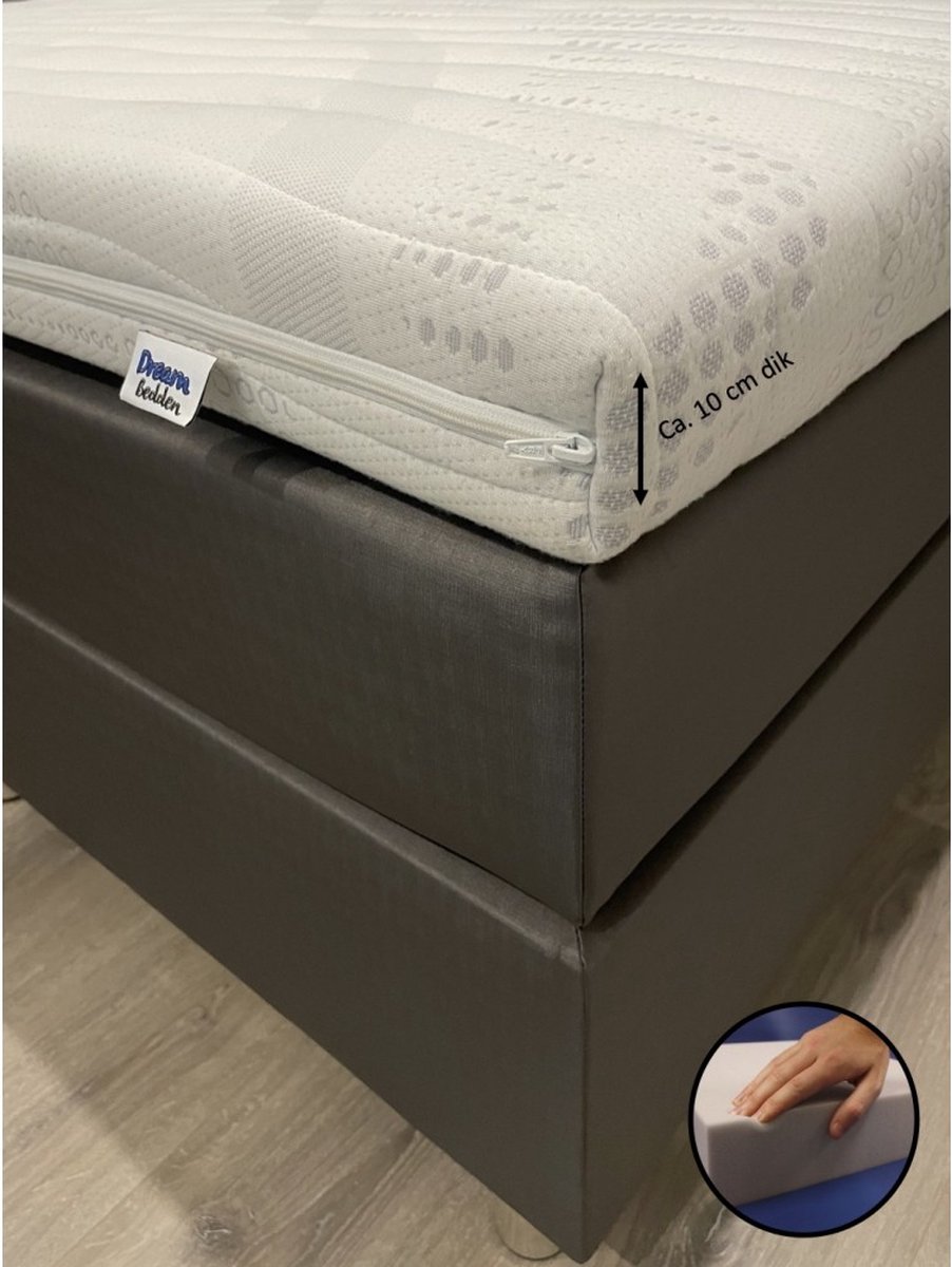 dreambedden Topper Maximus 130x200 - Hybride schuim - Cooltouch - 10 cm dik - Medium/stevig - Topdekmatras wit