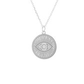 Jewelryz | Ketting Oog Munt | 925 zilver | Halsketting Dames Sterling Zilver | 50 cm