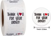 Thank you stickers - 500 stuks - 25 mm - Bedankt stickers - Small business packaging - Thank you stickers op rol - Sluitstickers - Sluitzegel - Verpakkingsmateriaal - Stickerrol - Thankyou for your order - Wit