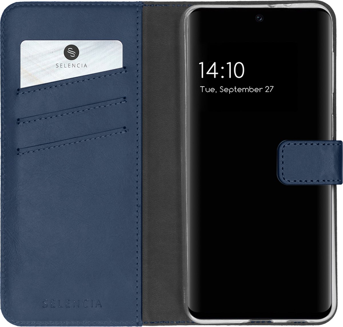 Selencia Hoesje Geschikt voor Samsung Galaxy S21 FE Hoesje Met Pasjeshouder - Selencia Echt Lederen Bookcase - Blauw