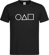 Zwart T-Shirt “Squid Game met Symbolen“ Wit Maat XS