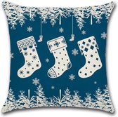 Kussenhoes Kerst - Sneeuwsokken Blauw - Kussenhoes - Kerst - 45x45 cm - Sierkussen - Polyester