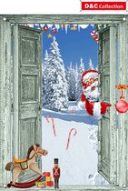 D&C Collection - tuinposter - 65x90 cm - groene deuren santa kerstboom - kerstposter - winterposter - kerstdecoratie