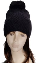 Gebreide muts Zwart- Deels wol , Unisex - Gebreide beanie muts - One size| Wandelen|  Fietsen| Skiën| Fietsen| Sinterklaas cadeau| Kerstcadeau