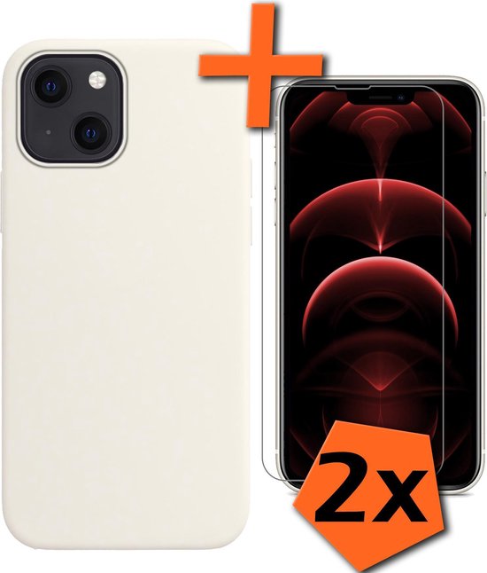 Hoesje Geschikt voor iPhone 13 Mini Hoesje Siliconen Cover Case Met 2x Screenprotector - Hoes Geschikt voor iPhone 13 Mini Hoes Back Case - Wit