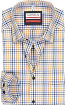 MARVELIS modern fit overhemd - wit met blauw en geel geruit - Strijkvrij - Boordmaat: 43