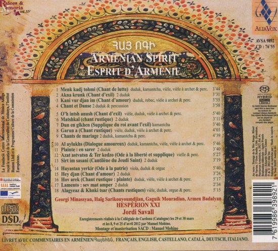 Jordi Savall, Georgi Minassyan, Arm - Spirit Of Armenia (CD) - Capella Reial Hesperion Xxi