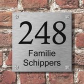 RVS Naambord 20x20 cm (echt RVS) met zwarte gravering – Naambordje voordeur – Naambord met huisnummer – Zelf ontwerpen