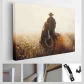 Onlinecanvas - Schilderij - Western Cowboy Portret Moderne Horizontaal - Multicolor - 50 X 40 Cm