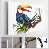 Onlinecanvas - Schilderij - Geschilderde Vogeltoekan Een Tak Een Witte Achtergrond Art Horizontaal - Multicolor - 50 X 40 Cm
