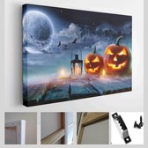 Jack o' lantaarns gloeiend paard in het maanlicht deze spookachtige nacht - halloween scene - moderne kunst canvas - horizontaal - 707743060