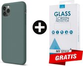 Siliconen Backcover Hoesje iPhone 11 Pro Max Groen - Gratis Screen Protector - Telefoonhoesje - Smartphonehoesje