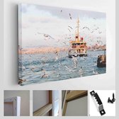 ISTANBUL, TURKIJE - 19 FEBRUARI 2015: Istanbul winter per dag. Veerboot van Istanbul die in de winter naar de Bosporuszee vaart - Modern Art Canvas - Horizontaal - 255969718