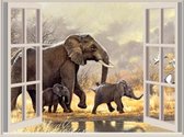 Diamond Painting Volwassenen - Olifanten met Ramen -  60x45 cm - Vierkante Steentjes - Volledig te beplakken - Compleet Hobbypakket
