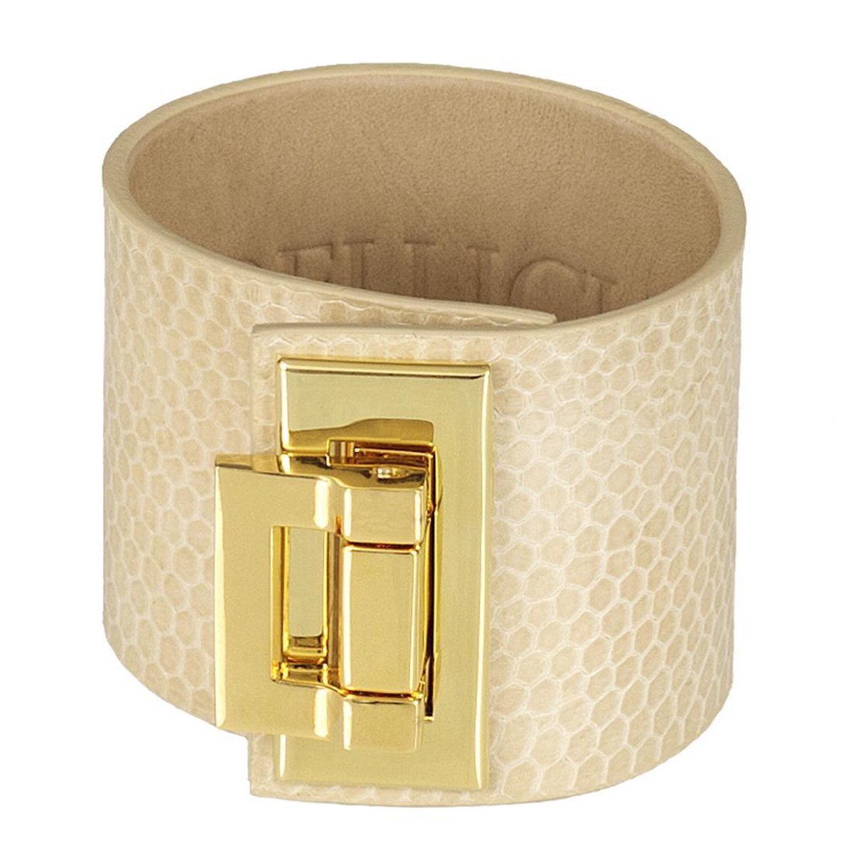 BELUCIA dames armband ZK-02 kalfsleer shiny beige, goudkleurig, maat 17 cm