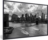 Fotolijst incl. Poster - New York - Brooklyn - Bridge - Zwart - Wit - 60x40 cm - Posterlijst