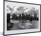 Fotolijst incl. Poster - New York - Brooklyn - Bridge - Zwart - Wit - 40x30 cm - Posterlijst