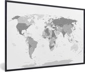 Posters Zwart Wit - Carte du Wereldkaart pastel coloré - noir et blanc - 30x20 cm