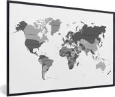 Posters Zwart et Wit - Les pays sont marqués de différentes couleurs sur la carte du monde - noir et blanc - 90x60 cm
