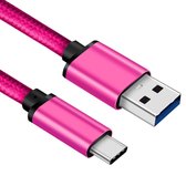 USB C kabel - A naar C - Nylon mantel - Roze - 1.5 meter - Allteq