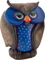 Crazy Clay Comix Cartoon - hibou - Hootz - bleu - statue solide unique peinte à la main en argile cuite