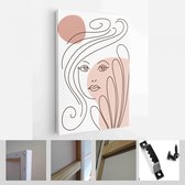 Set van creatieve handgeschilderde één regel abstracte vrouwelijke portretten. Minimalistische vector mensen icoon - Modern Art Canvas - Verticaal - 1899569863