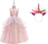 Unicorn Jurk | Eenhoorn Jurk | Prinsessenjurk Meisje | Verkleedkleren Meisje |maat 98/104| Prinsessen Verkleedkleding | Carnavalskleding Kinderen |+ Haarband | Roze