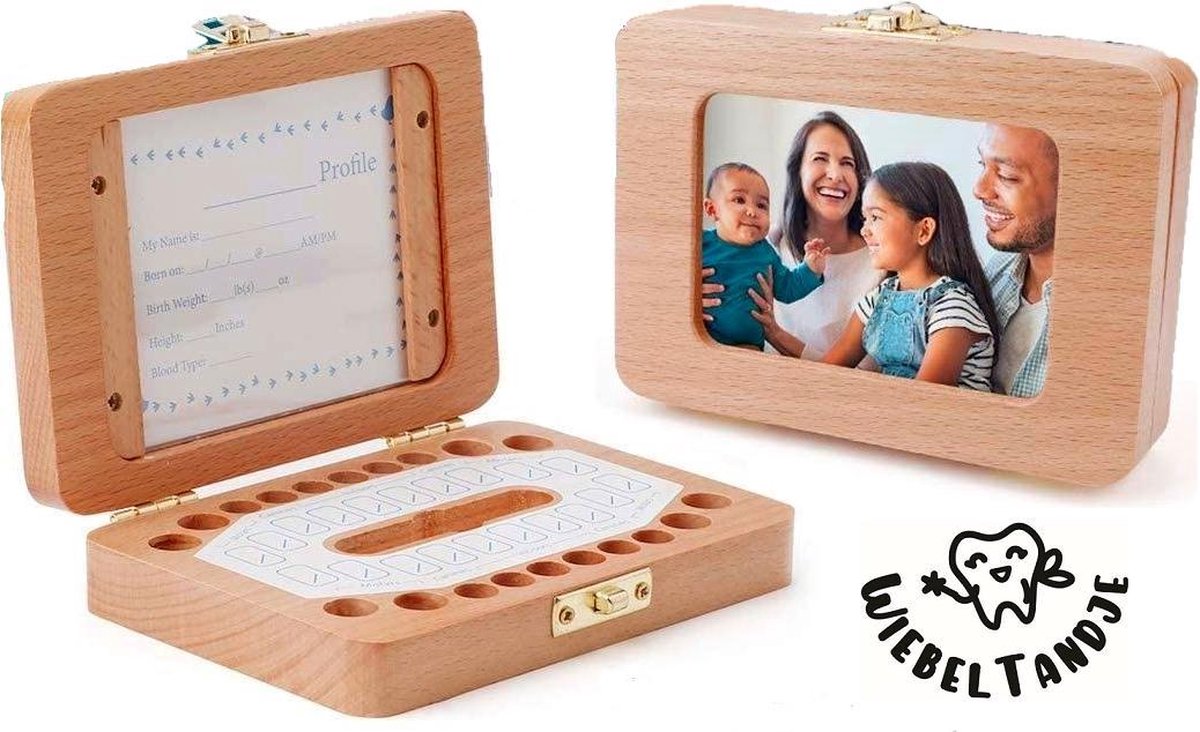 Goedkoopste Tanden Doosje Hout HOOGWAARDIG HARDHOUT met FOTO FRAME en NEDERLANDSE TEKST Melktanden en Haarlok Tandendoosje Kraam Cadeau - WiebelTandje