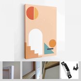 Collectie hedendaagse kunstposters in pastelkleuren. Abstract papier gesneden geometrische elementen, vormen en lijnen, stippen - Modern Art Canvas - Verticaal - 1723905808